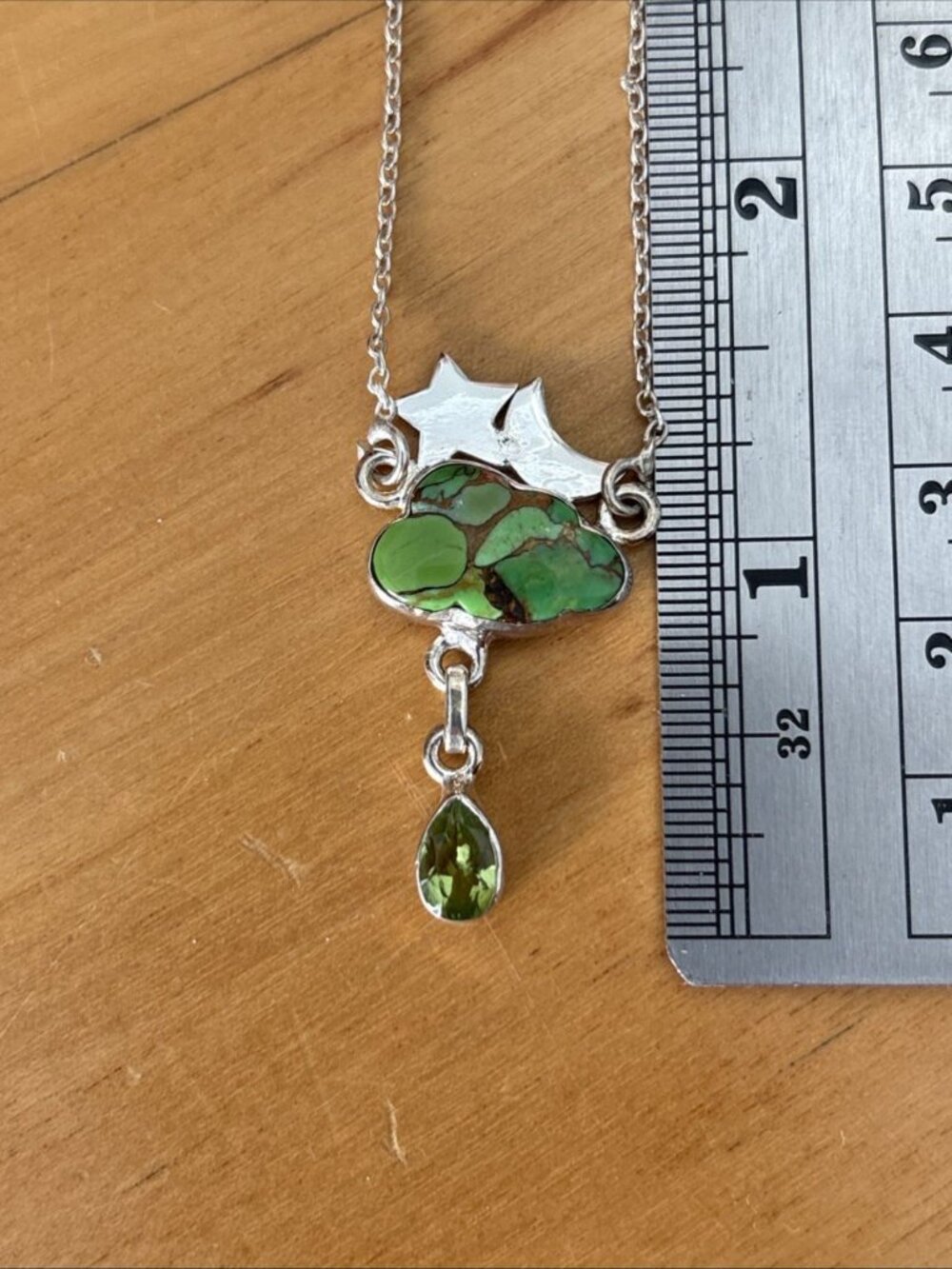 Natural 8.27ct Copper Turquoise Peridot Necklace Sterling Silver 18" Cable Chain - Picture 12 of 12